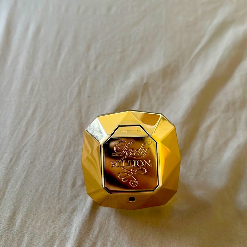Lady milion 1.7 half of the bottle,smells amazing